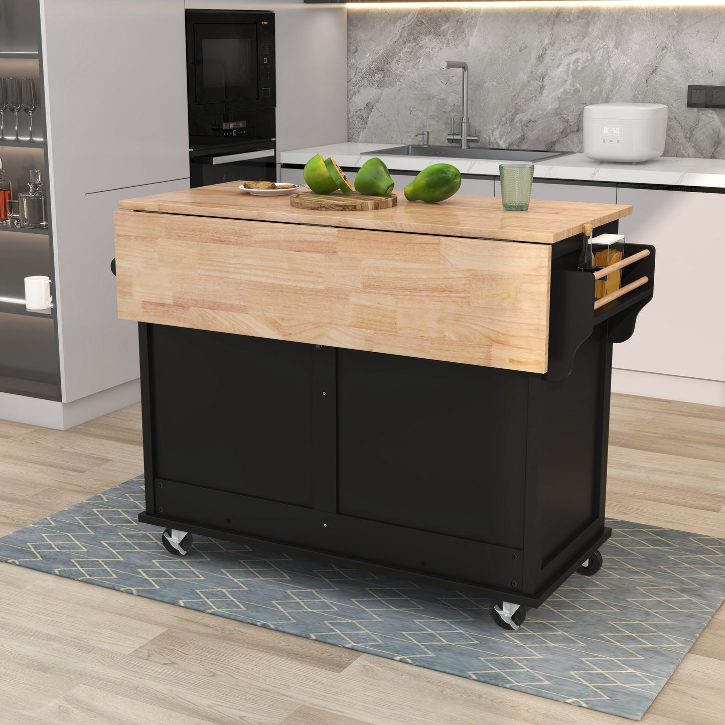 Culinary  Kitchen Cart with Countertop With Barn Door - Black