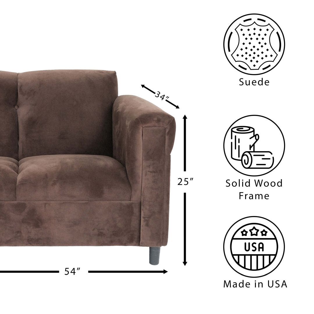 Trinity Suede Loveseat Sofa - Dark Brown