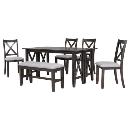 Stella 6pc Dining Set Solid Wood Table 4x Side Chairs And Bench - Espresso