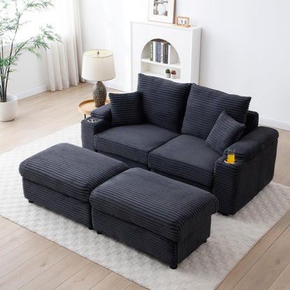 Brianna Loveseat with Ottomans - Dark Gray