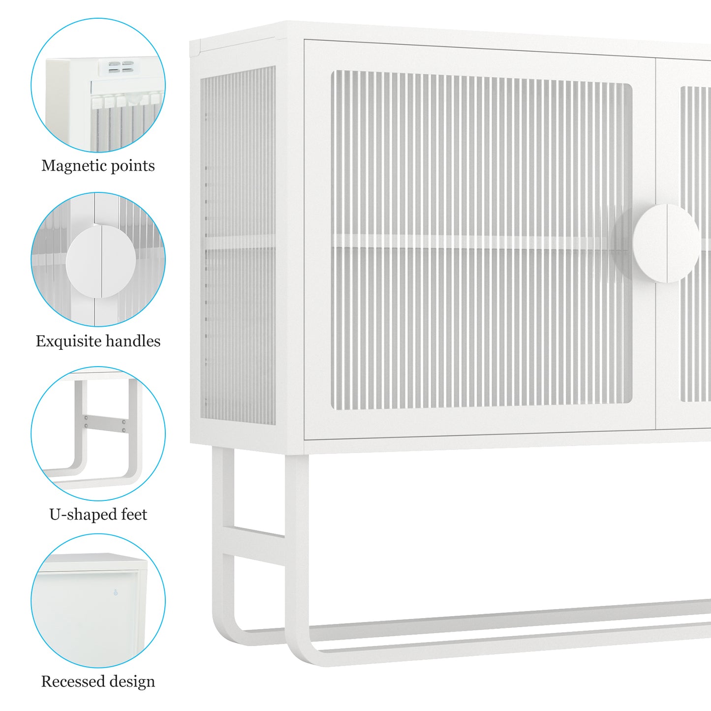 Tempered Glass Cabinet Credenza - White