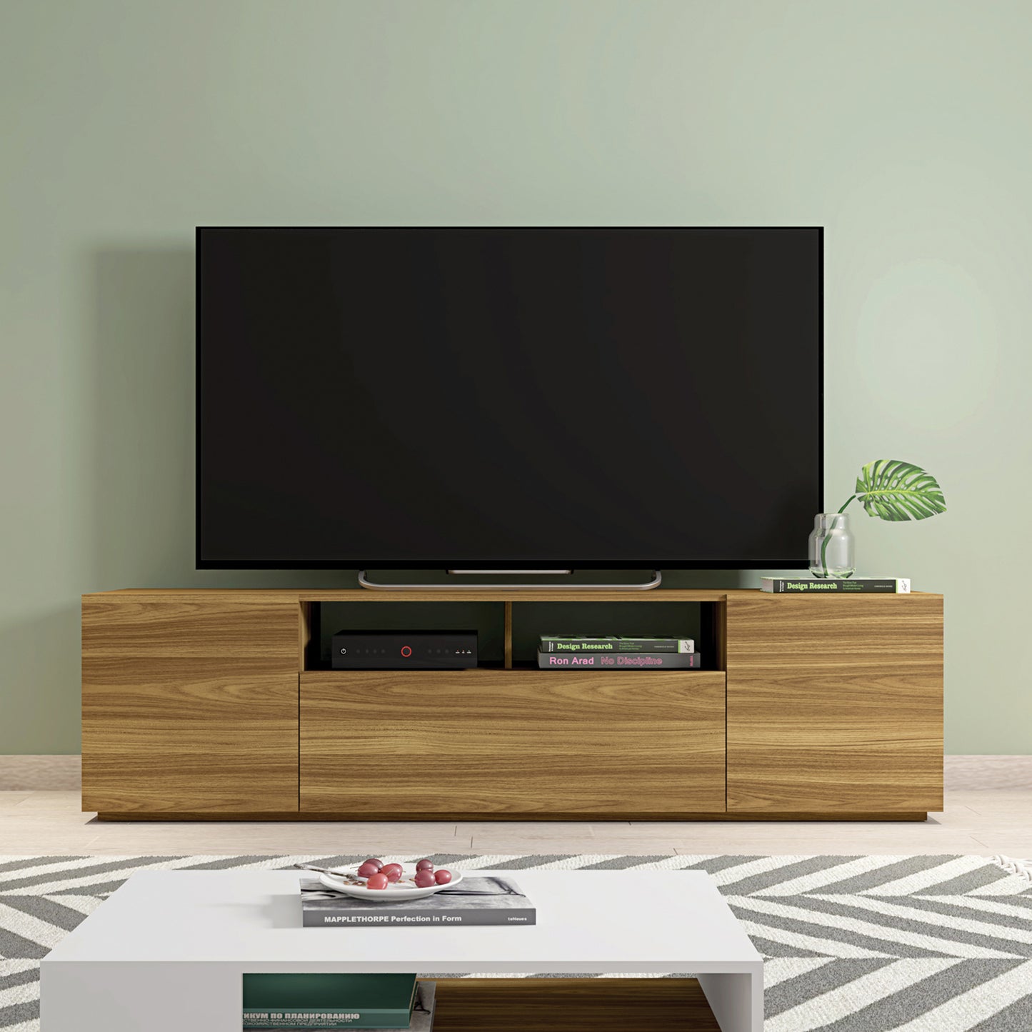 Kenet 71 Inches Handcrafted Wood TV Media Entertainment Console - Brown