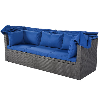 Getta Outdoor Patio Rectangle Daybed with Retractable Canopy - Blue