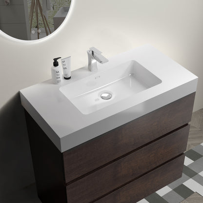 Kito  36" Bathroom Vanity with Sink  without Drain and Faucet - Walnut