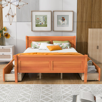 Meg Queen Size Wood Platform Bed with 4 Drawers - Oak