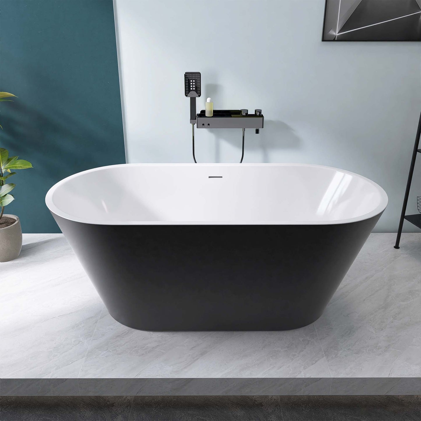 Madison 59" Minimalist  Acrylic Freestanding Soaking Bathtub  -  Matte Black