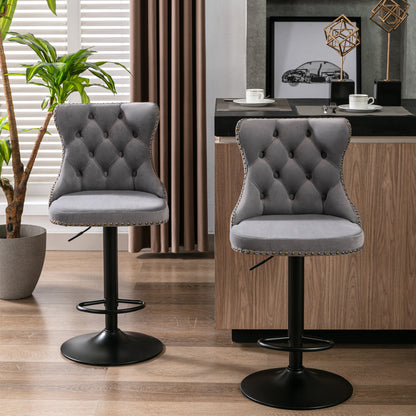 Rise 180 Velvet Barstools Adjusatble Seat Height - Gray Set of 2