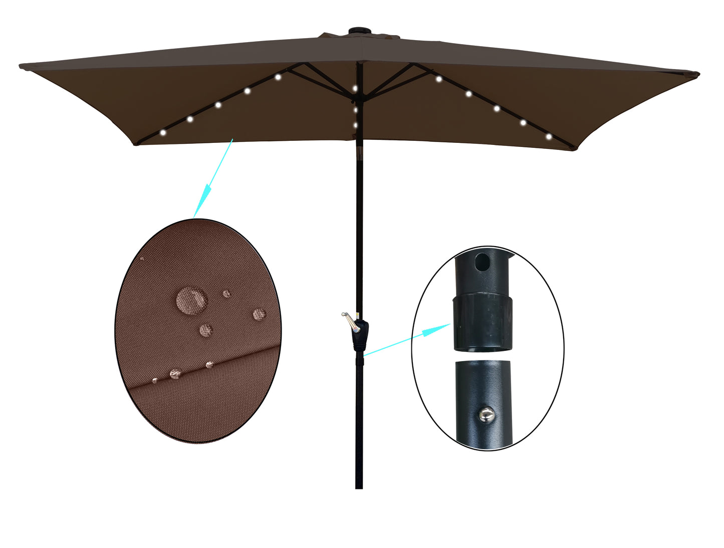 Joya 10 x 6.5 ft Patio Solar LED Umbrellas  with Crank - Chocolate