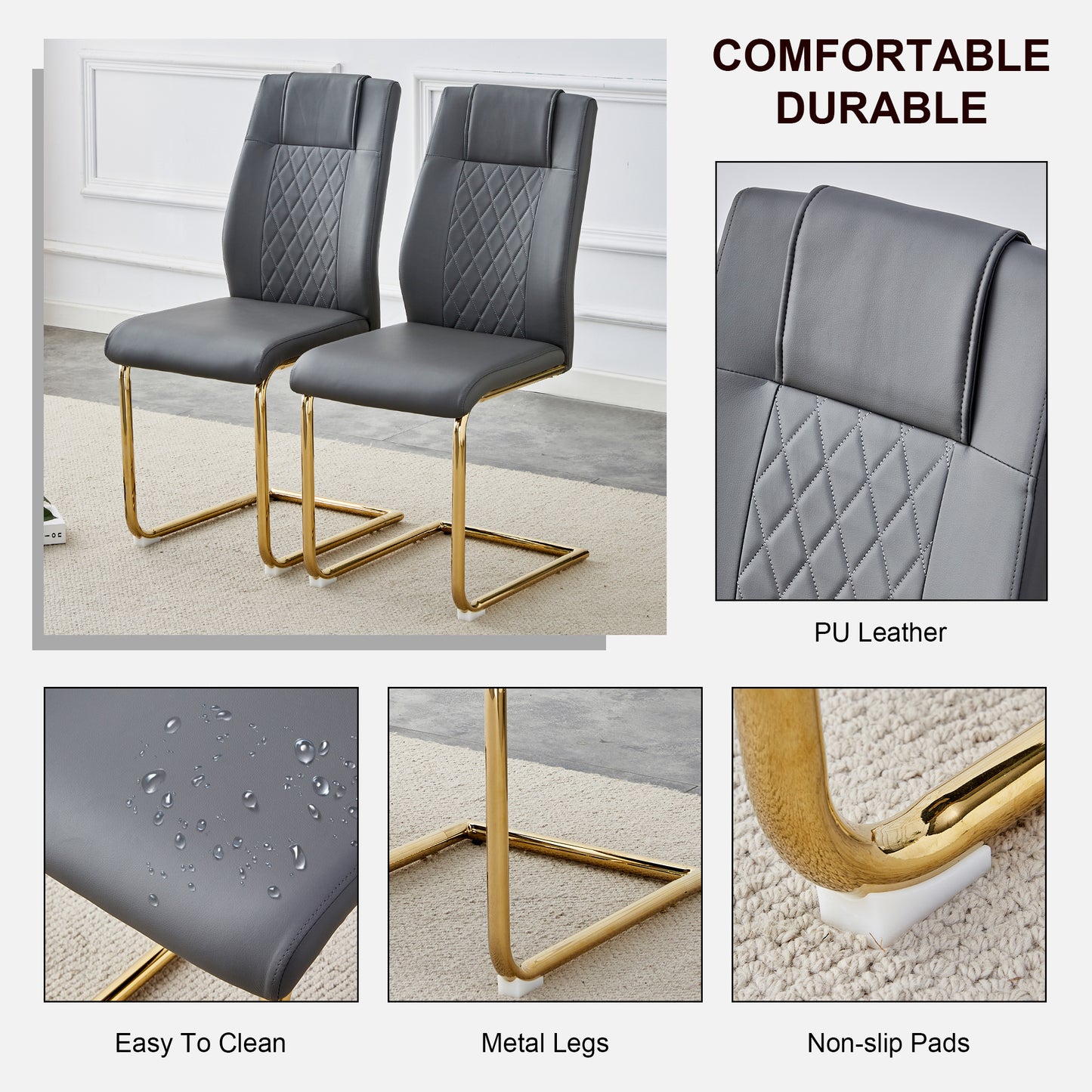 Skye Dining Chair Golden Metal Leg (Set of 4) - Gray