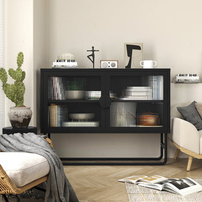 Tempered Glass Cabinet Credenza - Black