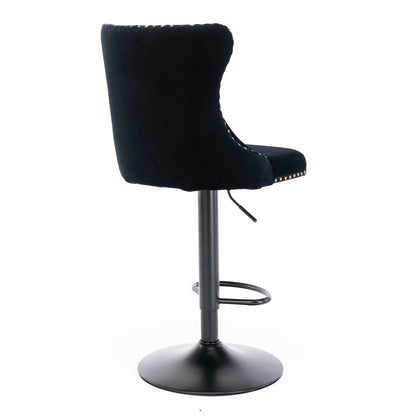 Rise 180 Velvet Barstools Adjusatble Seat Height - Black Set of 2