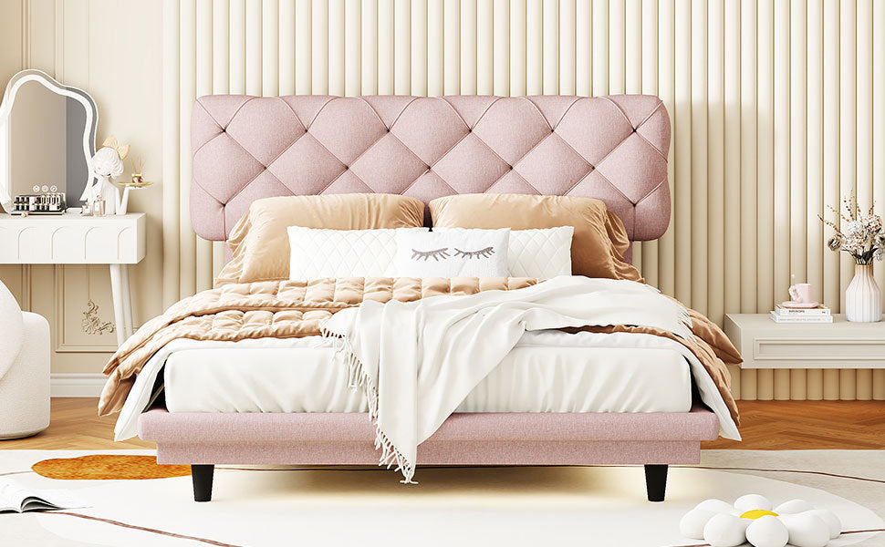 Joy Full Size Upholstered Bed with Light Stripe - Pink