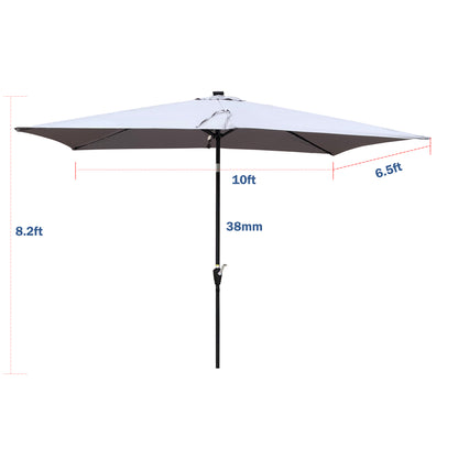 Joya 10 x 6.5 ft Patio Solar LED Umbrellas  with Crank - Light Gray