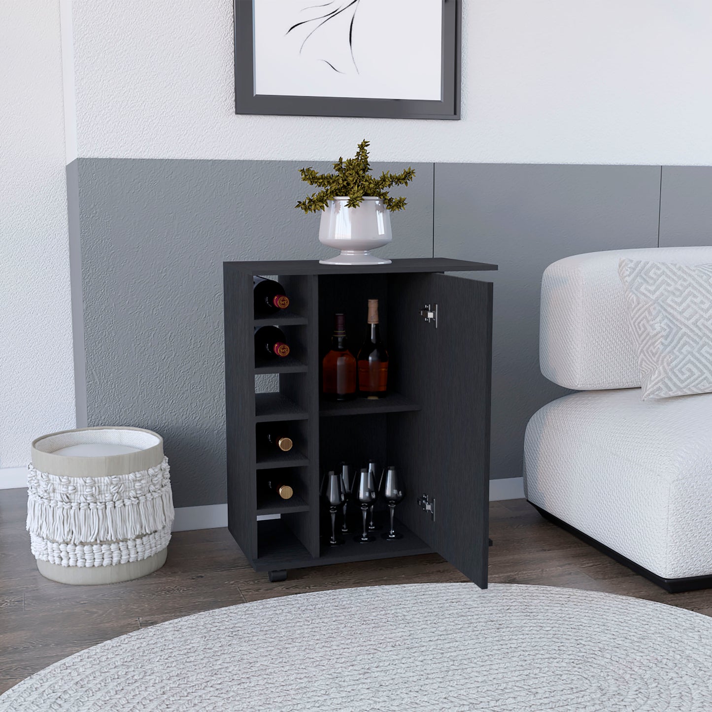 Finn Bar Cabinet With Wheels - Black