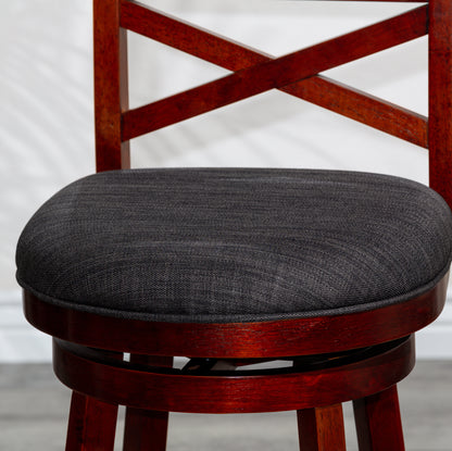 Counter Height X-Back Swivel Stool, Cherry Finish, Charcoal Fabric Seat