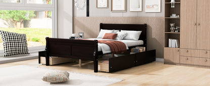 Meg Full Size Wood Platform Bed with 4 Drawers - Espresso