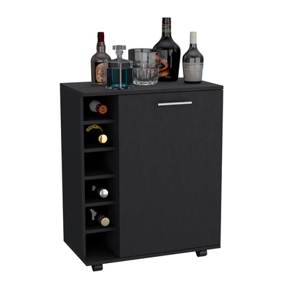 Halina Bar Cabinet With Wheels - Black