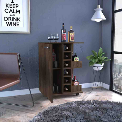 Minta Bar Cabinet With 2 Side Shelves - Brown