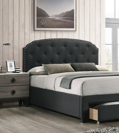 Emporium Twin Size Bed w Drawer Button Tufted - Charcoal