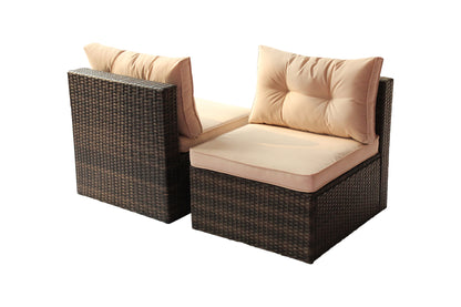 Charlton 7 Pc Outdoor Patio Rattan Sectional Sofa Set - Coffee