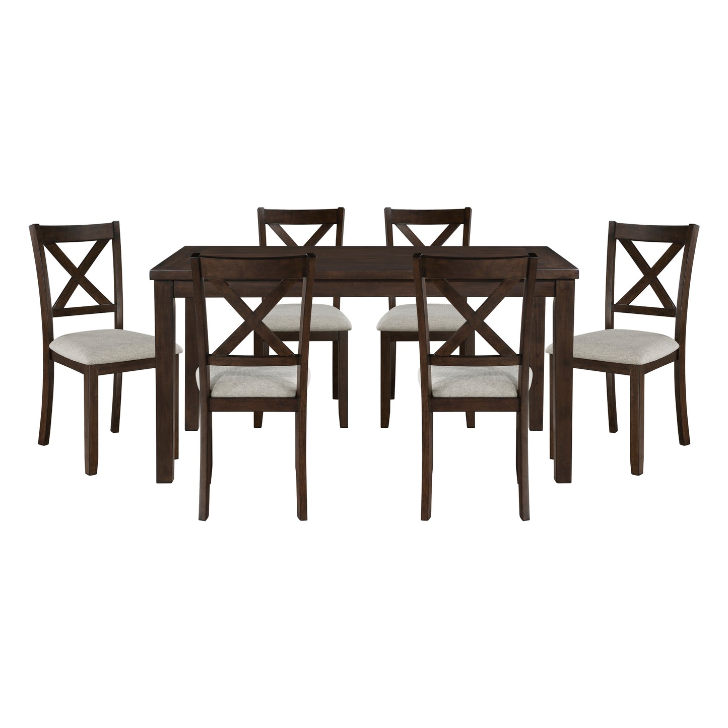 Vargas 7pc Wooden Dining Set  Dining Table and Beige Side Chairs - Cherry