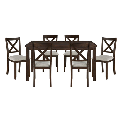 Vargas 7pc Wooden Dining Set  Dining Table and Beige Side Chairs - Cherry