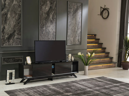 Luxia Mid Century Modern TV Stand 2 Sliding Door- Black