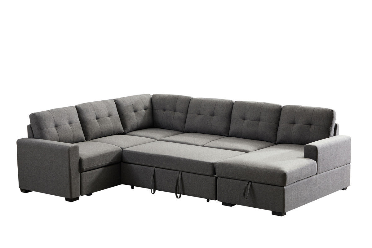 Selene Linen Fabric Sleeper Sectional Sofa with Storage - Dark Gray