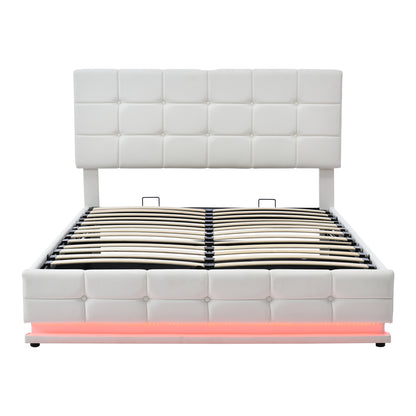 Luxury Dream Queen Bed with Smart Storage and LED Illumination - White