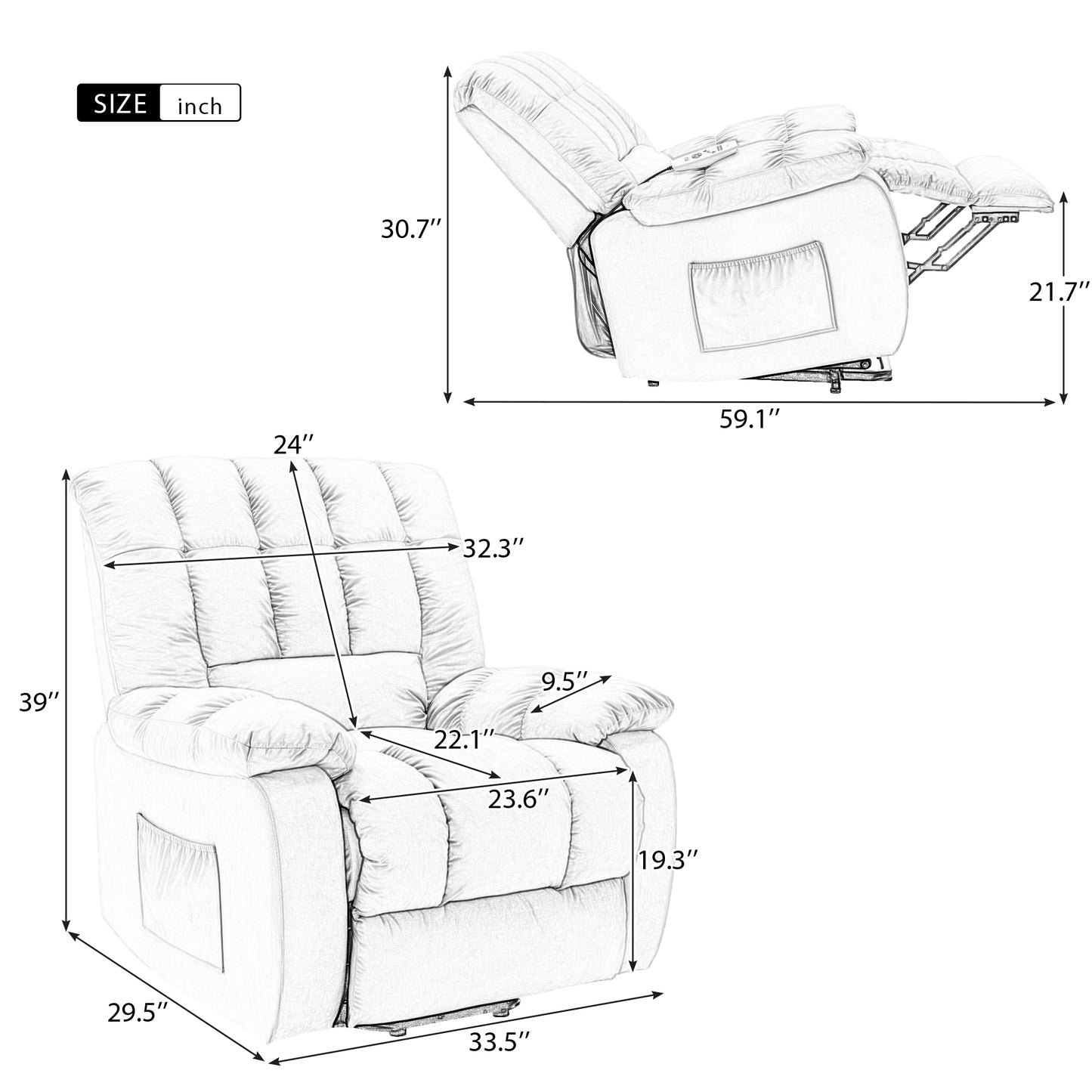 Parsons Power Recliner with Massage Function - Beige