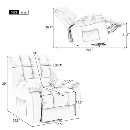 Parsons Power Recliner with Massage Function - Beige