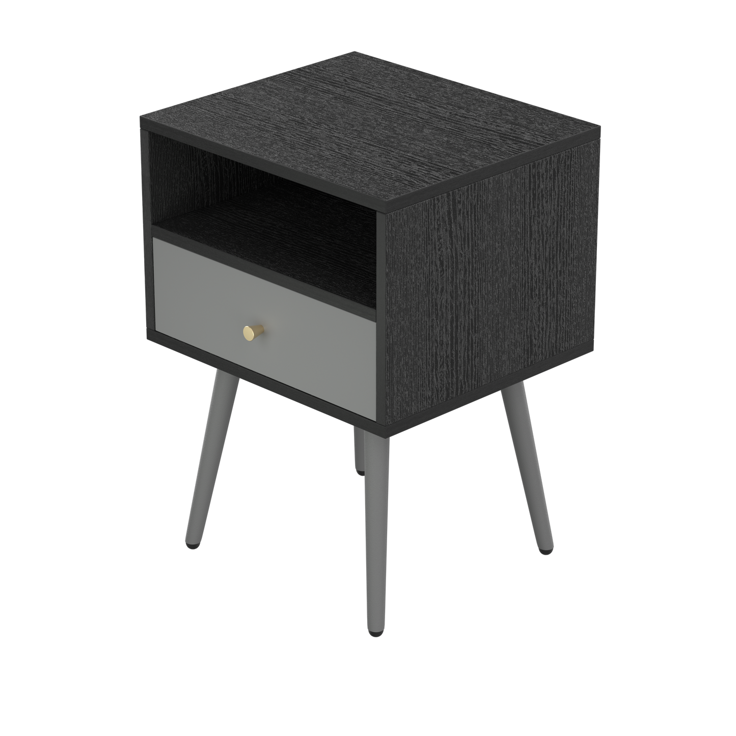 Chic Modern Nightstand with 1 Storage Drawer -  (Set of 2) - Dark Gray