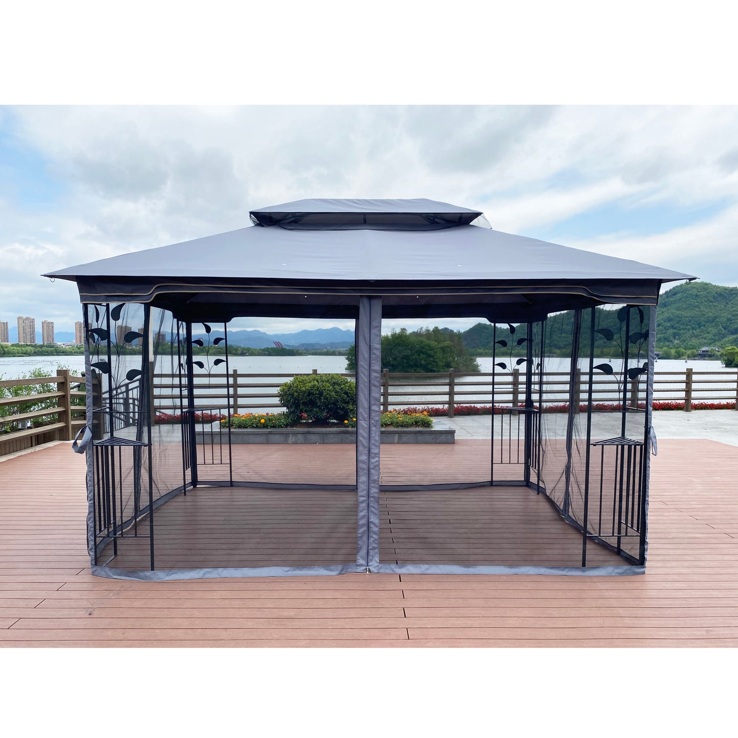 Noo 13 x 10 ft Outdoor Patio Gazebo Canopy Tent - Gray