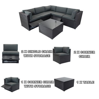 Nana 6 Pc Outdoor Patio Rattan Sectional Sofa Set - Black