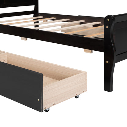 Meg Twin Size Wood Platform Bed with 4 Drawers - Espresso