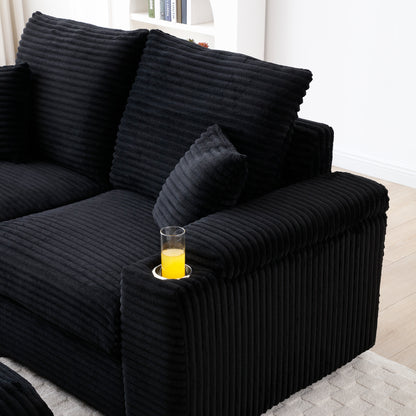 Brianna Loveseat with Ottomans - Black