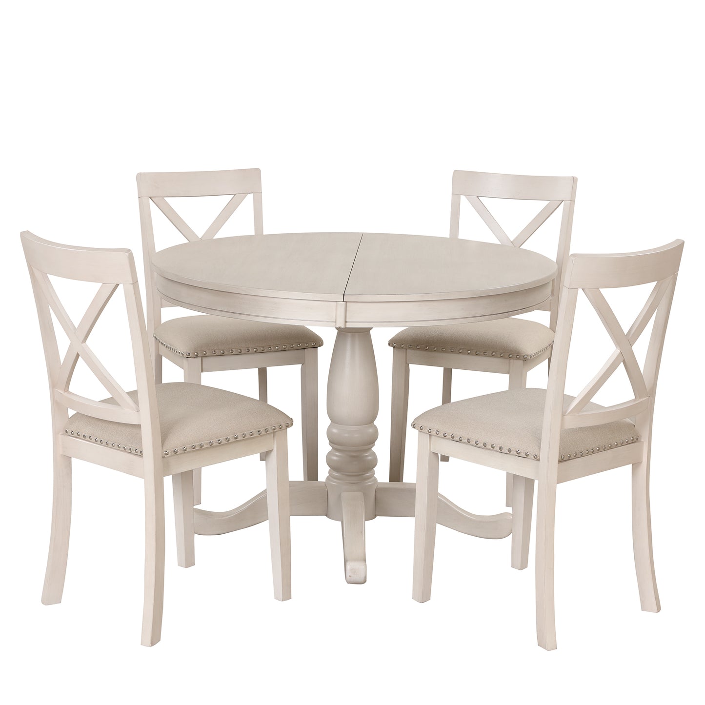 Vivia 5pc Dining Set Round Table 4x side Chairs - White