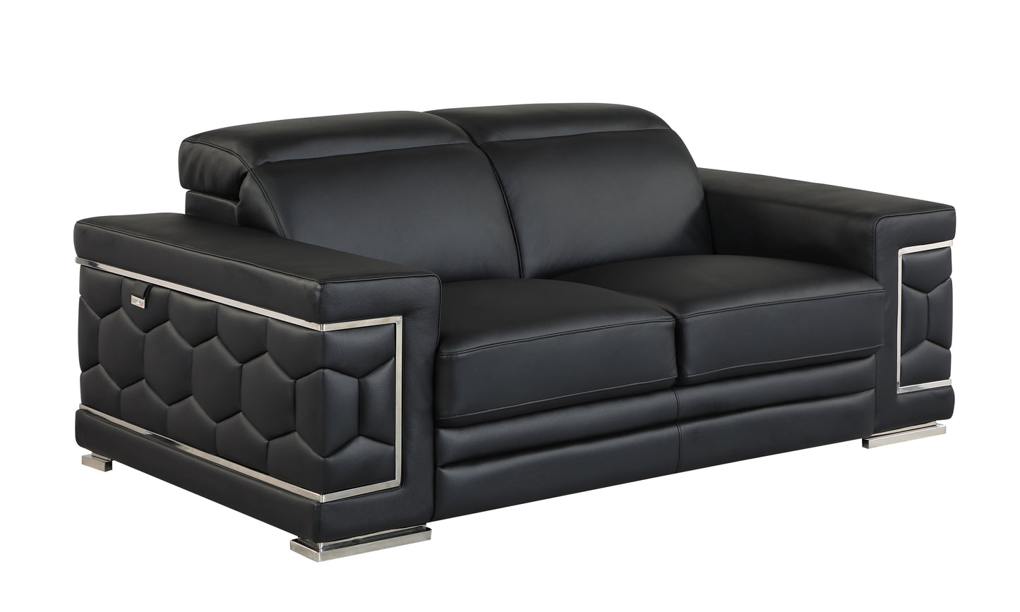 Denzel Top Grain Italian Leather Loveseat - Black