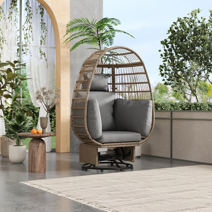 Bell Outdoor Swivel Chair with Cushion (Natural Wicker + Gray Cushion)