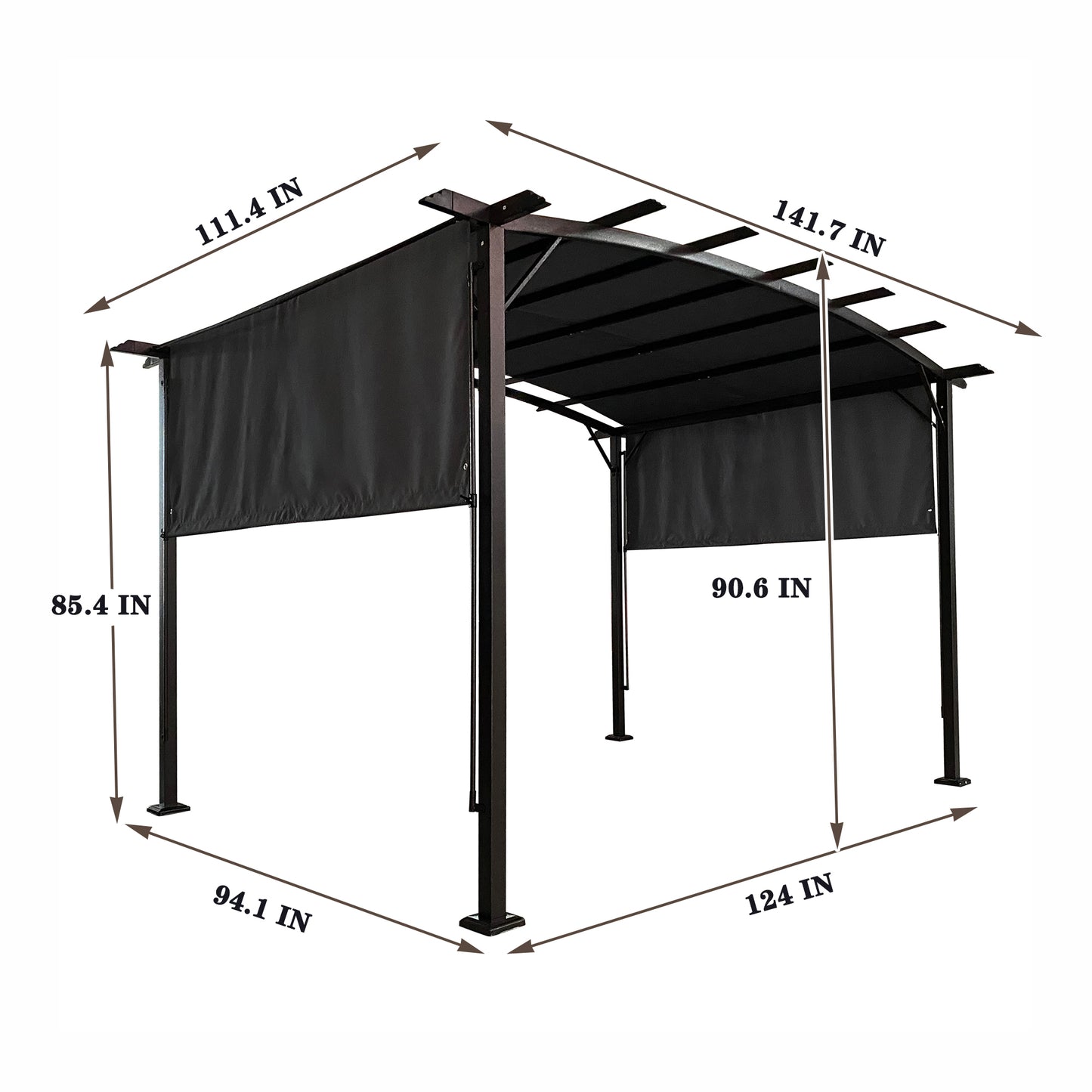 Manson 12 x 9 ft Outdoor Retractable Pergola - Gray