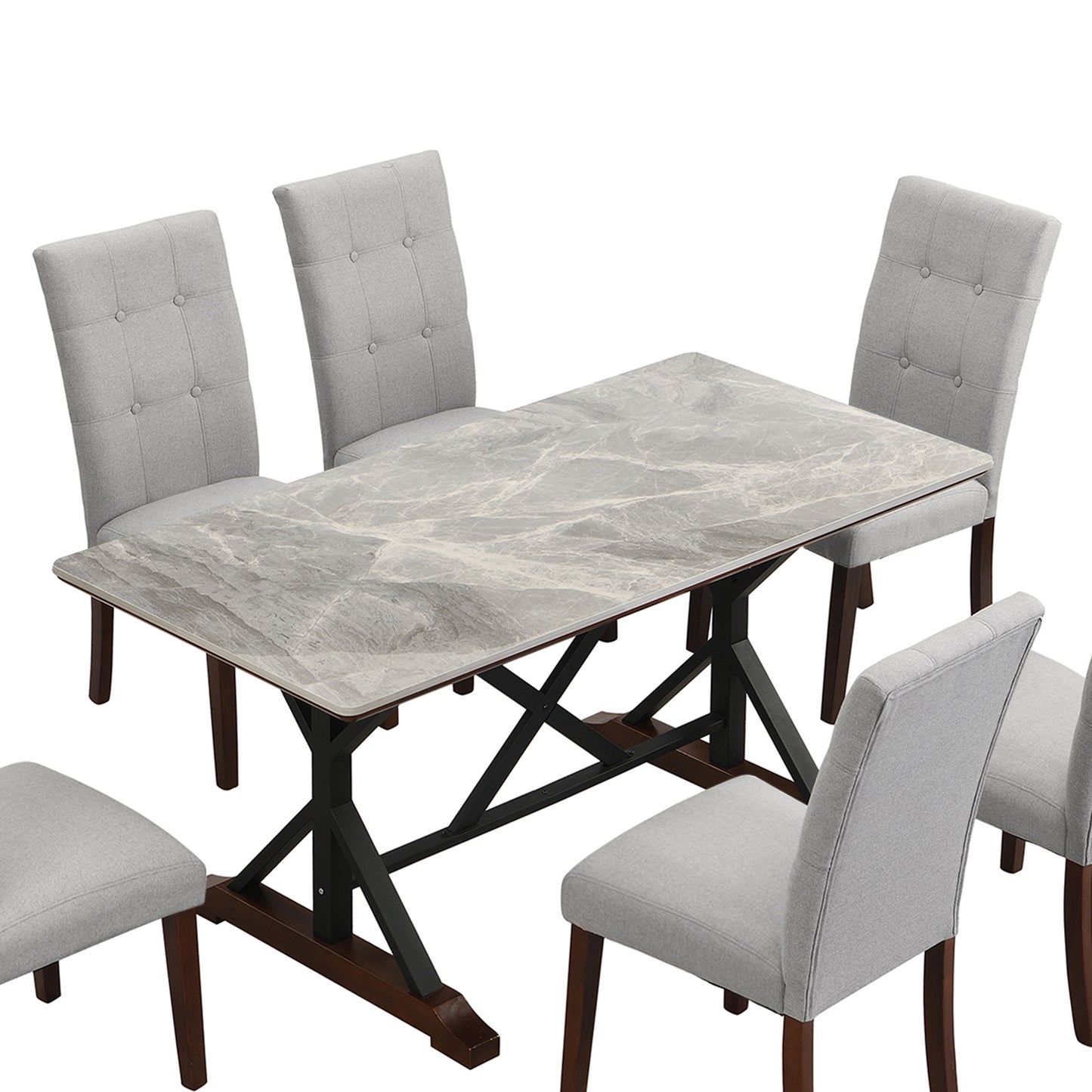 Zelma 7pc Dining Set Dining Table 6x Side Chairs - Gray