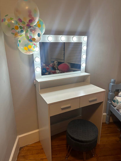 Neve Vanity Desk with Mirror and Lights - White