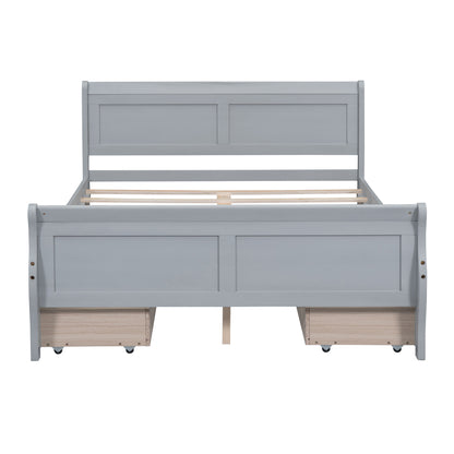 Meg Full Size Wood Platform Bed with 4 Drawers - Gray