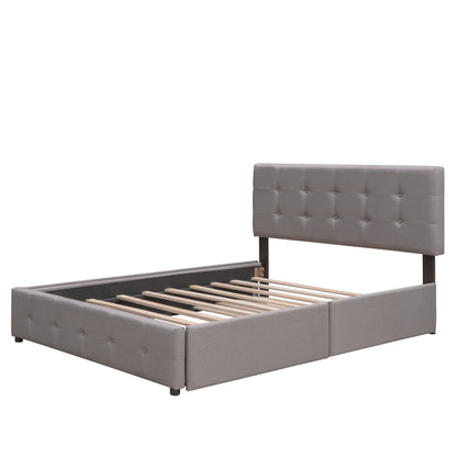 Draco Queen Size Platform Bed with 2 Drawers - Light Gray