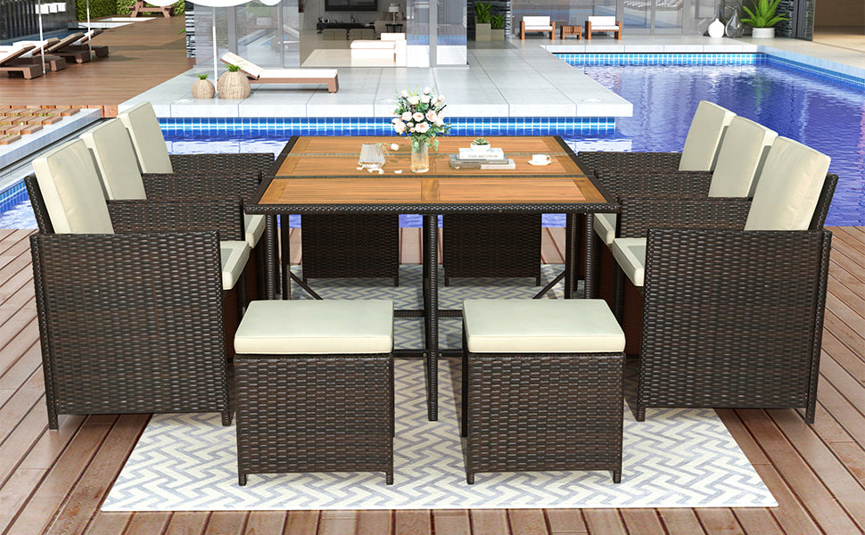 Larita 11 Pc  All-Weather PE Wicker Dining Table Set - Brown