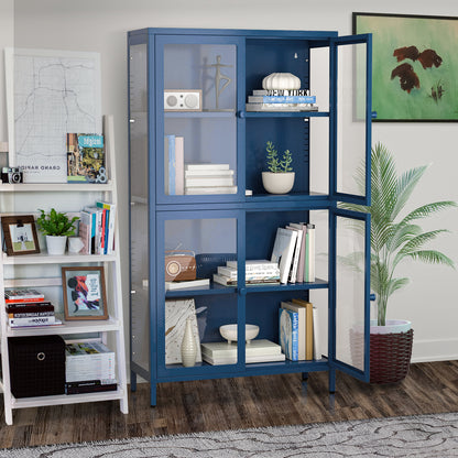 Hart Four Glass Door Storage Cabinet - Blue