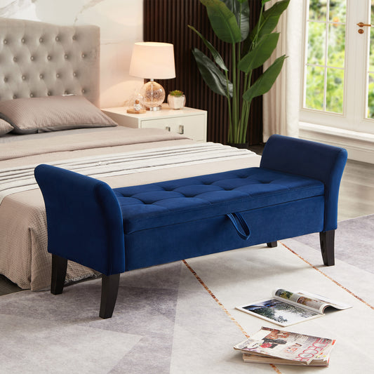 Dona Velvet Bench with Storage - Navy Blue