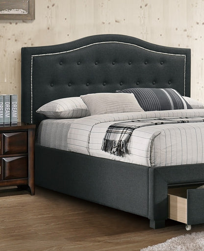 Imani Queen Size Bed w Drawer Button Tufted - Charcoal