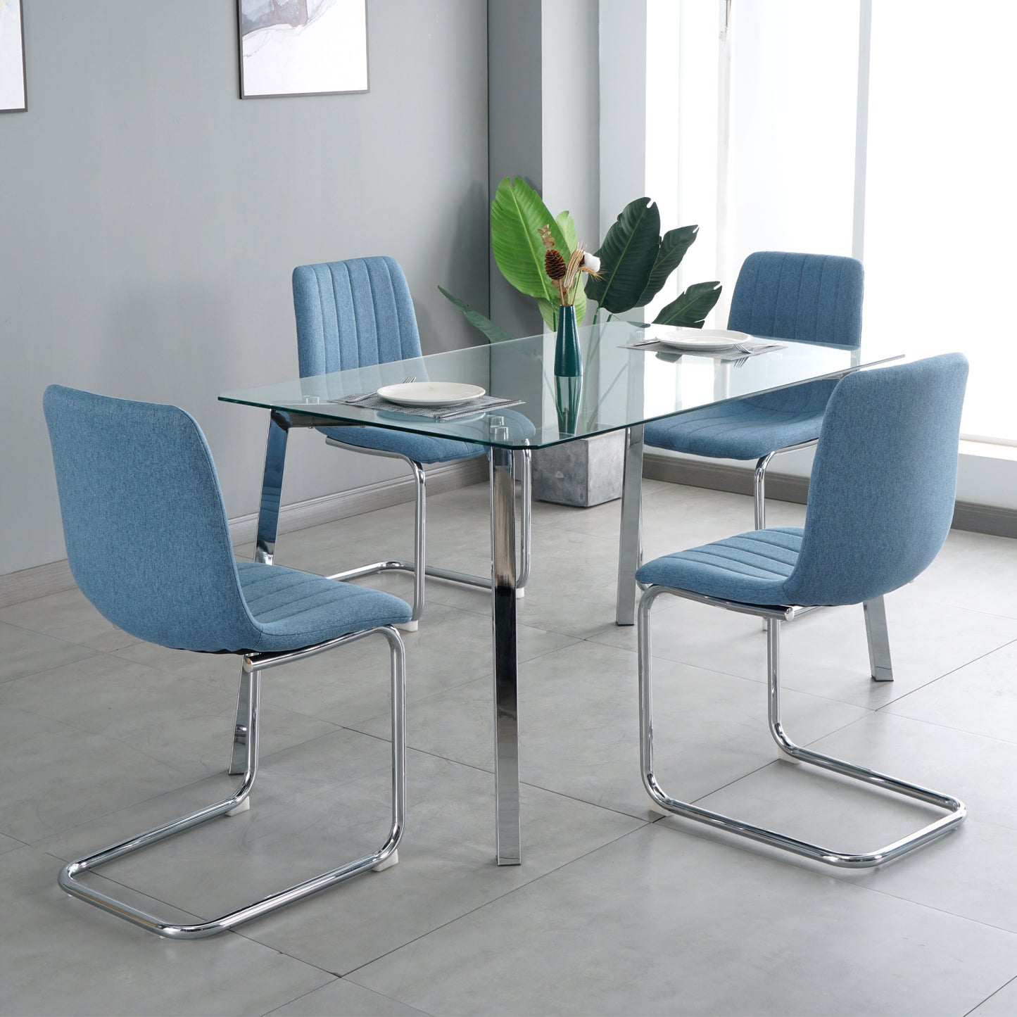 Jayro Fabric Dining Chairs with Metal Leg (Set of 4) - Blue