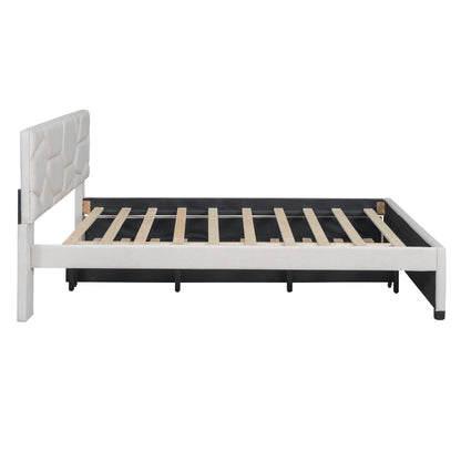 Brick Queen Size Upholstered Platform Bed with Twin Size Trundle - Beige